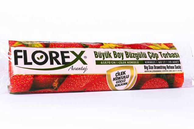 Büyük Boy Büzgülü Çilek Kokulu Çöp Torbası 25X10