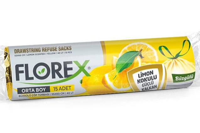 Orta Boy Endüstriyel Büzgülü Limon Kokulu Çöp Torbası 25X15